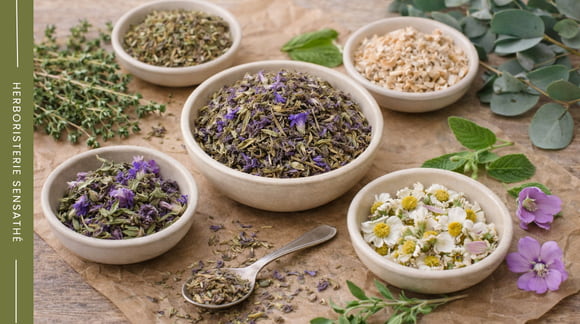 Hysope associée au thym, à la mauve et à la guimauve pour soulager la toux naturellement - Herboristerie Sensathé